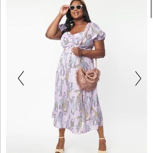 Unique Vintage Plus Size Purple & Giraffe Print Midi Dress